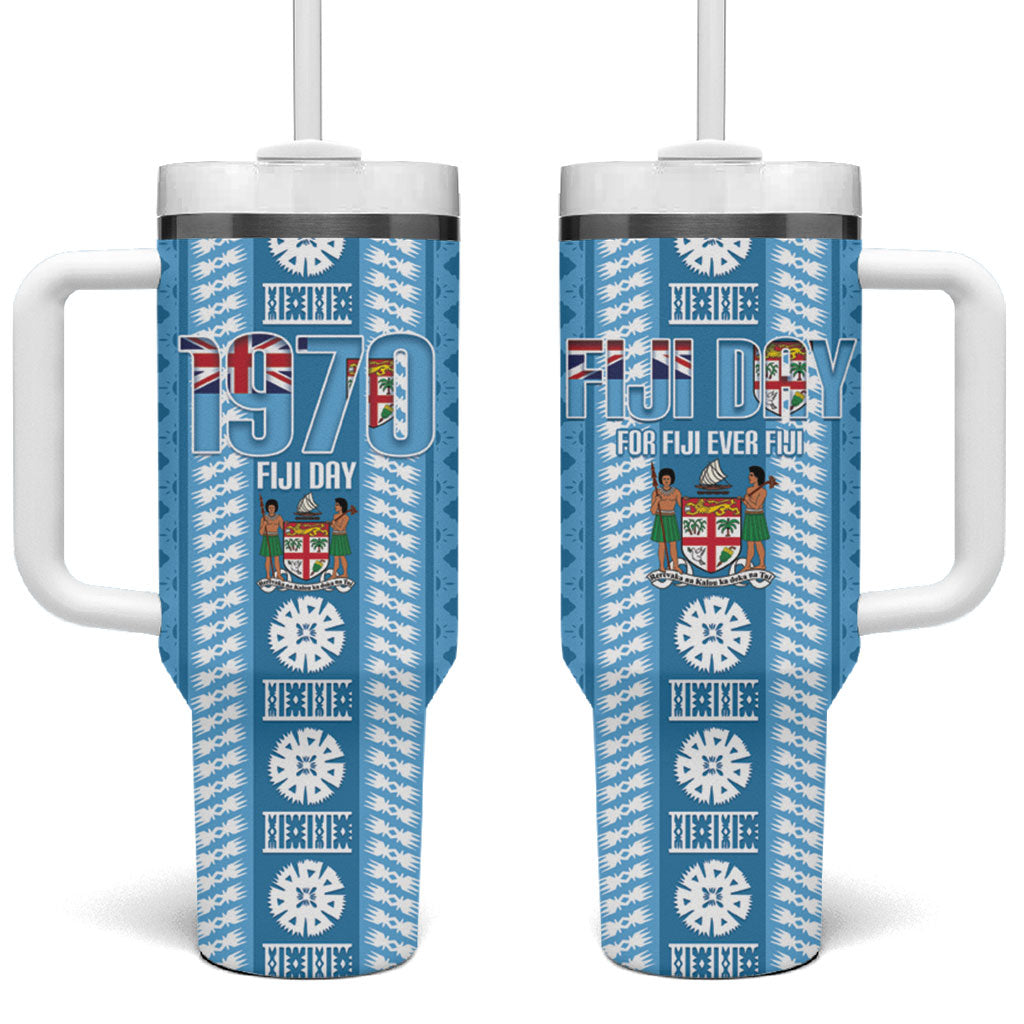 Fiji Day 1970 Tumbler With Handle For Fiji Ever Fiji Tapa Pattern Blue LT14 One Size: 40 oz Blue - Polynesian Pride