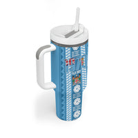Fiji Day 1970 Tumbler With Handle For Fiji Ever Fiji Tapa Pattern Blue LT14 - Polynesian Pride