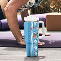 Fiji Day 1970 Tumbler With Handle For Fiji Ever Fiji Tapa Pattern Blue LT14 - Polynesian Pride
