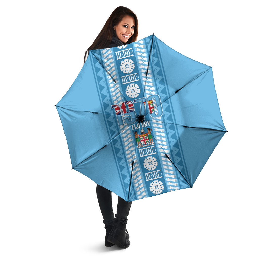 Fiji Day 1970 Umbrella For Fiji Ever Fiji Tapa Pattern Blue LT14 - Polynesian Pride