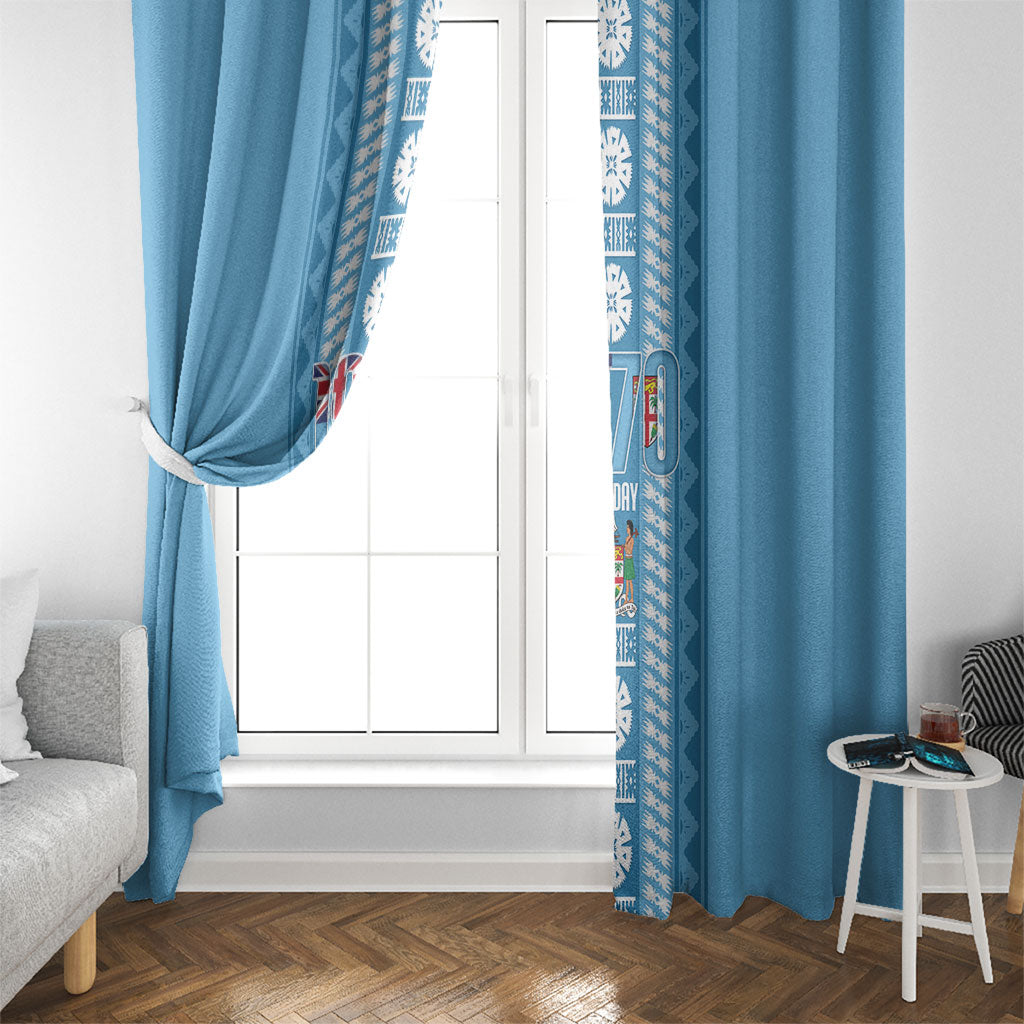 Fiji Day 1970 Window Curtain For Fiji Ever Fiji Tapa Pattern Blue LT14 - Polynesian Pride