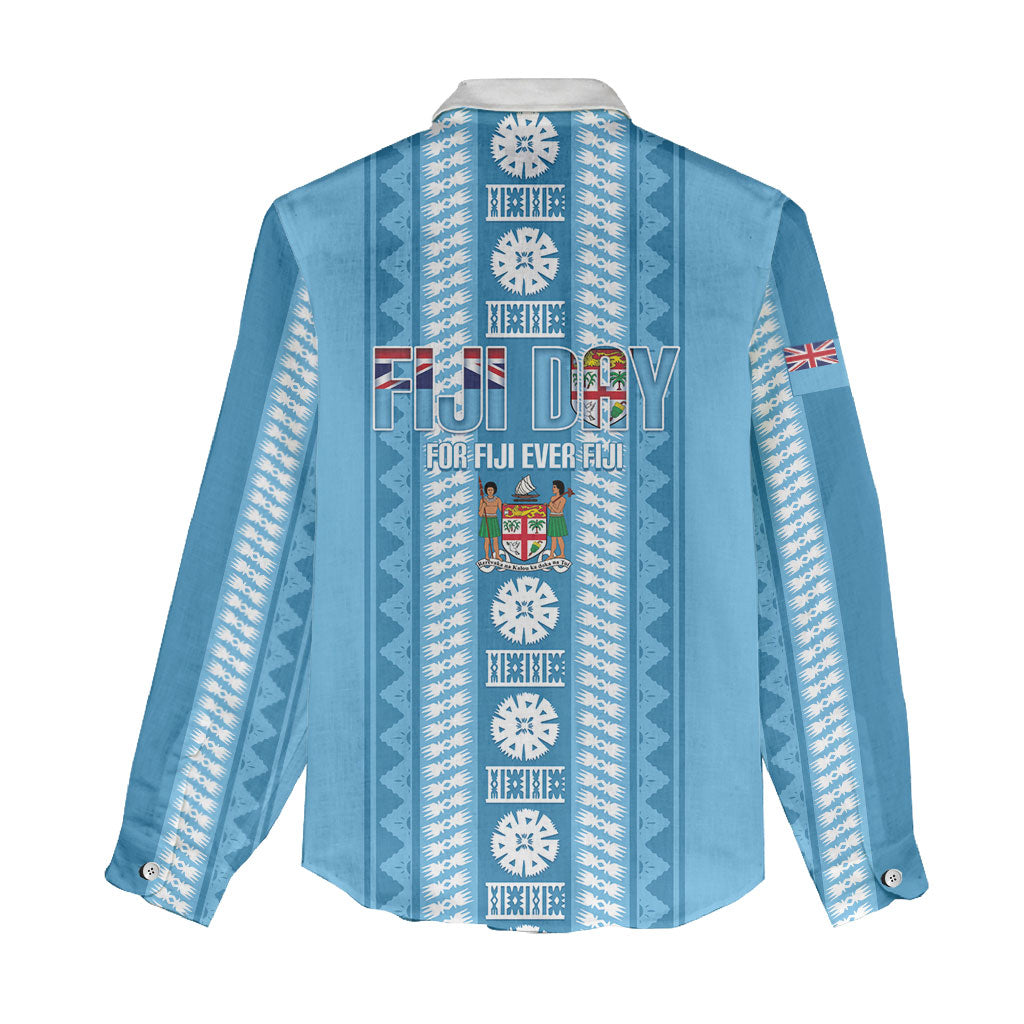 Fiji Day 1970 Women Casual Shirt For Fiji Ever Fiji Tapa Pattern Blue LT14 - Polynesian Pride