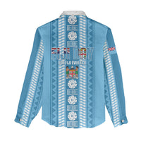 Fiji Day 1970 Women Casual Shirt For Fiji Ever Fiji Tapa Pattern Blue LT14 - Polynesian Pride