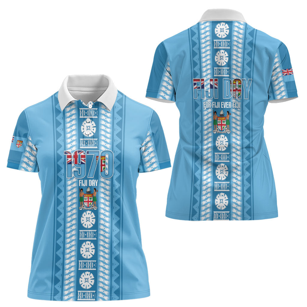 Fiji Day 1970 Women Polo Shirt For Fiji Ever Fiji Tapa Pattern Blue LT14 - Polynesian Pride