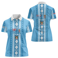 Fiji Day 1970 Women Polo Shirt For Fiji Ever Fiji Tapa Pattern Blue LT14 - Polynesian Pride