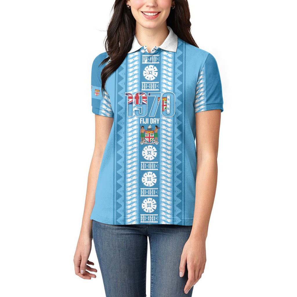 Fiji Day 1970 Women Polo Shirt For Fiji Ever Fiji Tapa Pattern Blue LT14 - Polynesian Pride