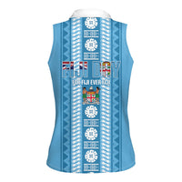 Fiji Day 1970 Women Sleeveless Polo Shirt For Fiji Ever Fiji Tapa Pattern Blue LT14 - Polynesian Pride
