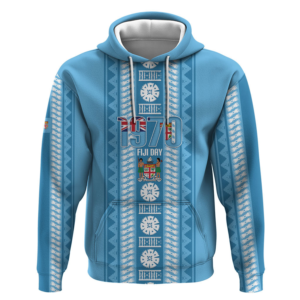 Fiji Day 1970 Zip Hoodie For Fiji Ever Fiji Tapa Pattern Blue LT14 Pullover Hoodie Blue - Polynesian Pride