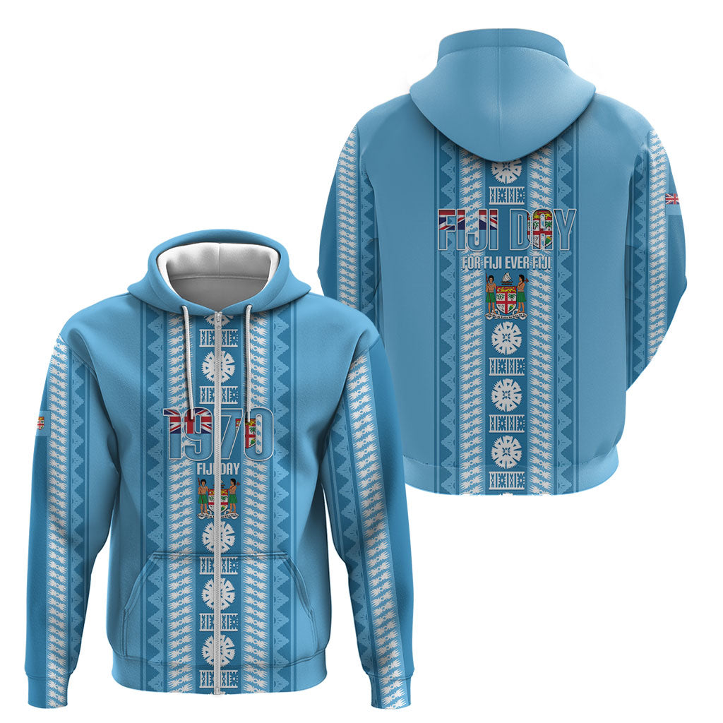 Fiji Day 1970 Zip Hoodie For Fiji Ever Fiji Tapa Pattern Blue LT14 - Polynesian Pride