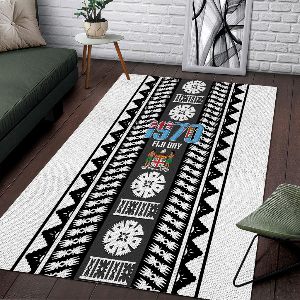 Fiji Day 1970 Area Rug For Fiji Ever Fiji Tapa Pattern White LT14 White - Polynesian Pride