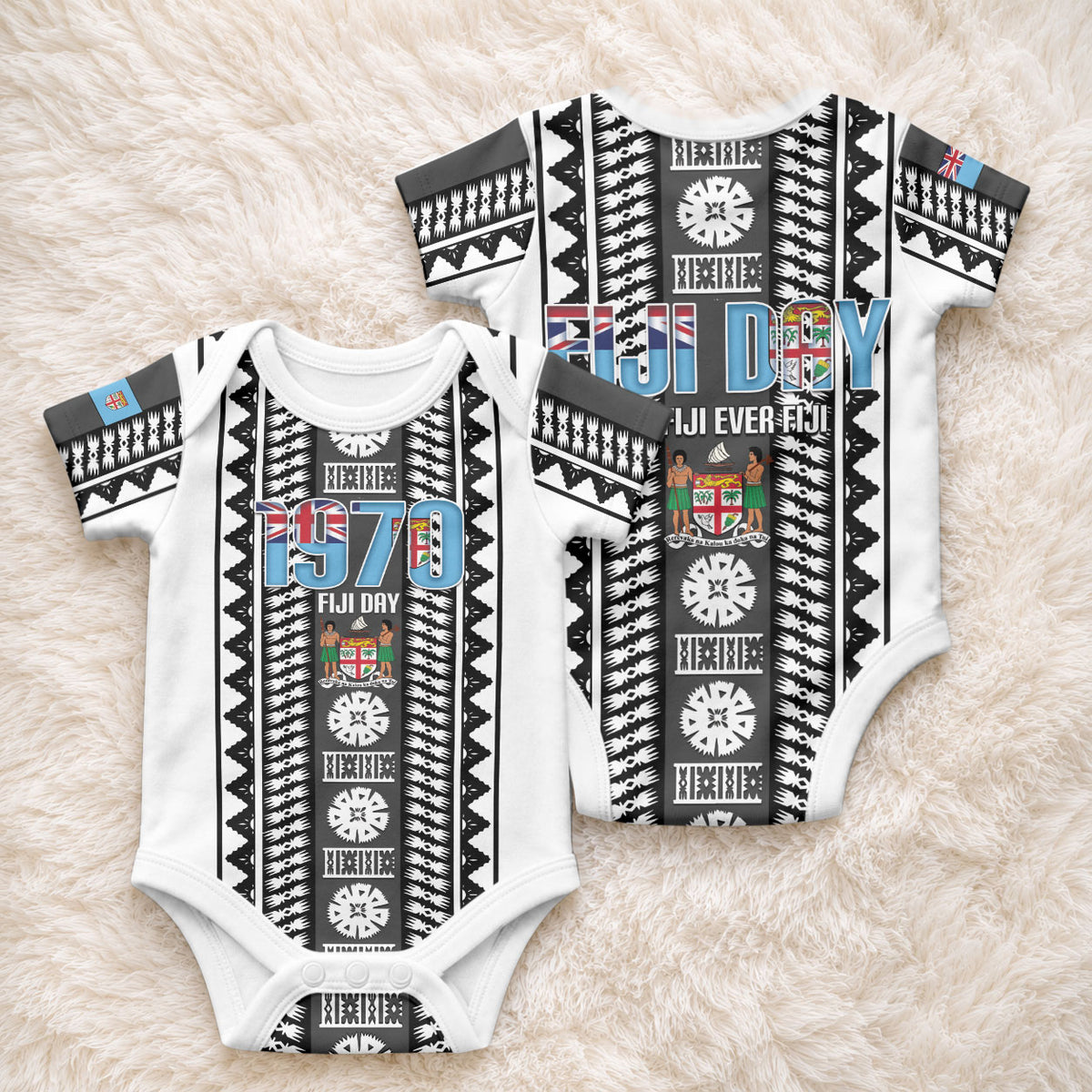 Fiji Day 1970 Baby Onesie For Fiji Ever Fiji Tapa Pattern White
