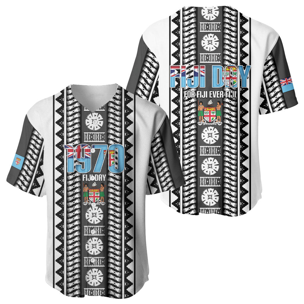 Fiji Day 1970 Baseball Jersey For Fiji Ever Fiji Tapa Pattern White LT14 - Polynesian Pride