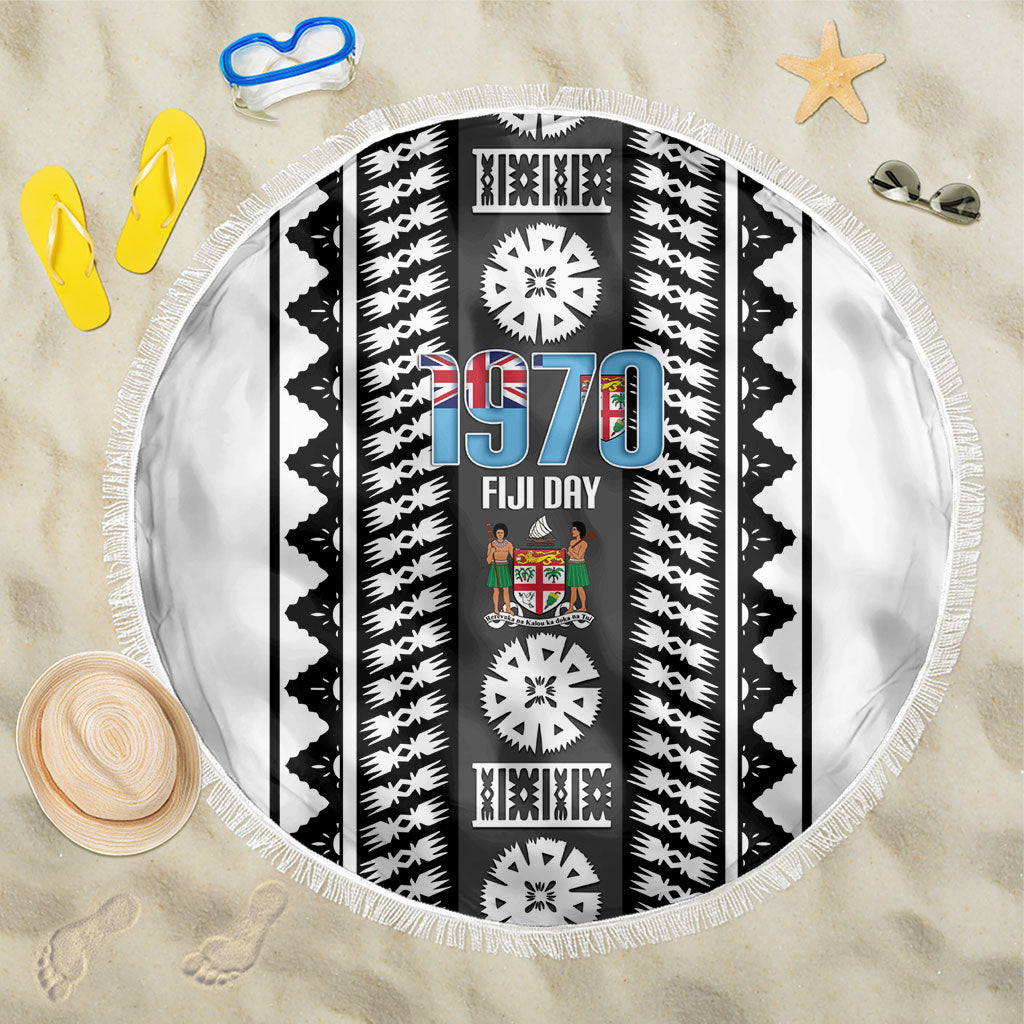 Fiji Day 1970 Beach Blanket For Fiji Ever Fiji Tapa Pattern White LT14 One Size 150cm White - Polynesian Pride