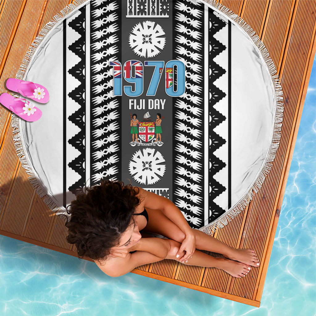 Fiji Day 1970 Beach Blanket For Fiji Ever Fiji Tapa Pattern White LT14 - Polynesian Pride