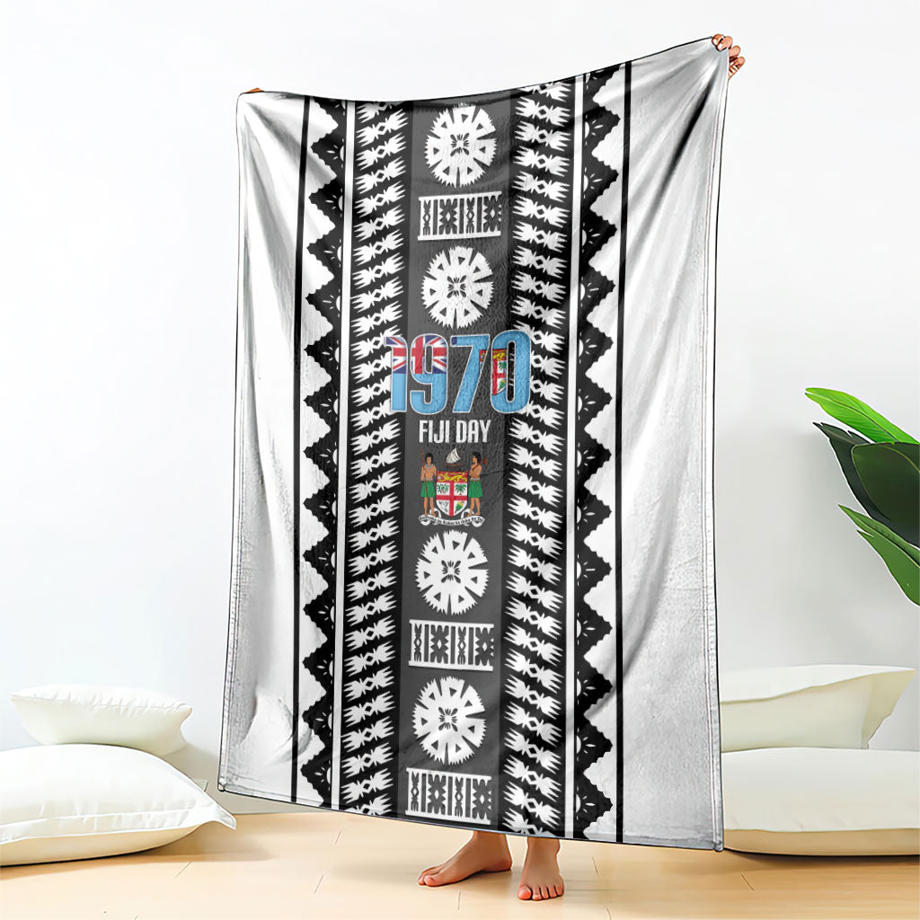 Fiji Day 1970 Blanket For Fiji Ever Fiji Tapa Pattern White LT14 - Polynesian Pride