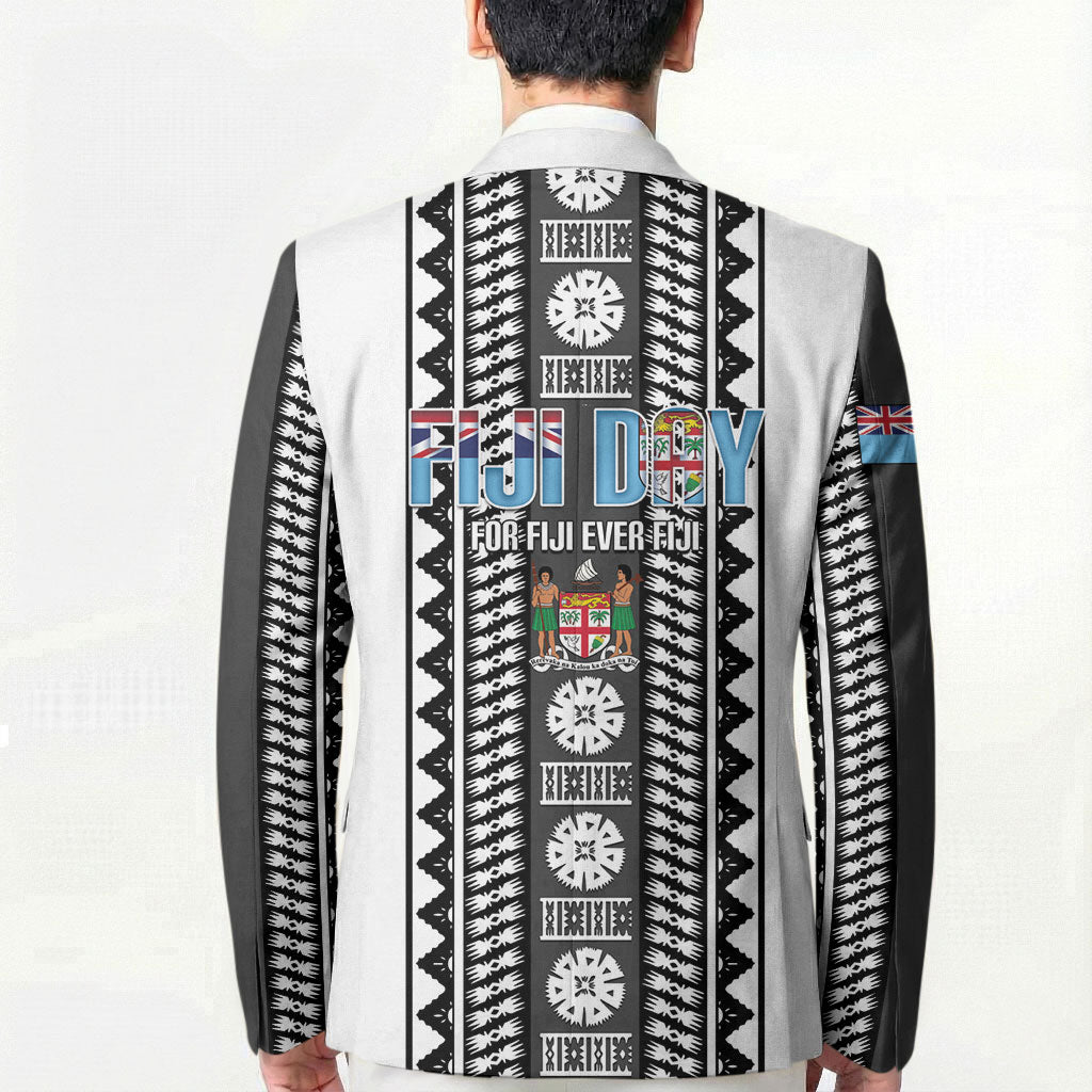 Fiji Day 1970 Blazer For Fiji Ever Fiji Tapa Pattern White LT14 - Polynesian Pride