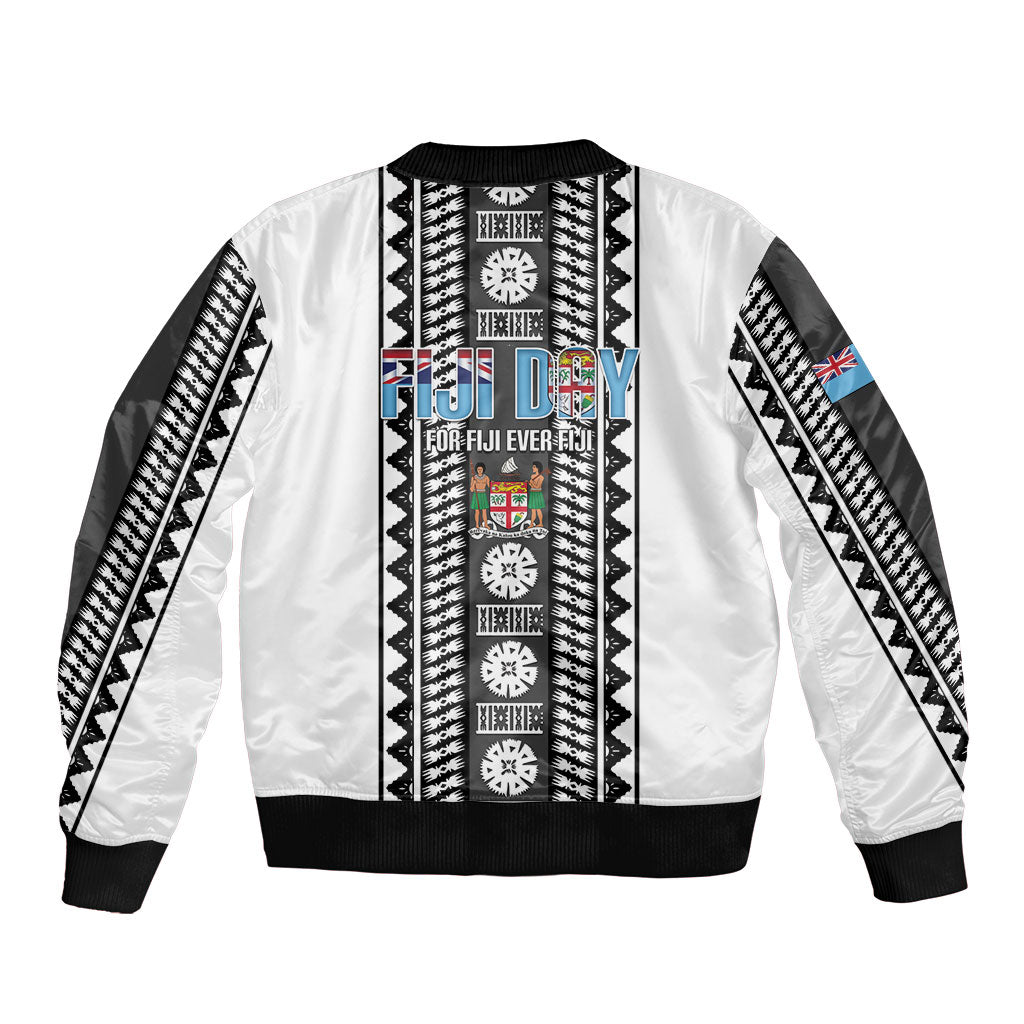 Fiji Day 1970 Bomber Jacket For Fiji Ever Fiji Tapa Pattern White LT14 - Polynesian Pride