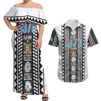 Fiji Day 1970 Couples Matching Off Shoulder Maxi Dress and Hawaiian Shirt For Fiji Ever Fiji Tapa Pattern White LT14 White - Polynesian Pride