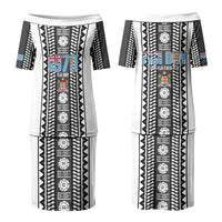 Fiji Day 1970 Couples Matching Puletasi and Long Sleeve Button Shirt For Fiji Ever Fiji Tapa Pattern White LT14 - Polynesian Pride