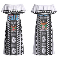 Fiji Day 1970 Family Matching Off Shoulder Maxi Dress and Hawaiian Shirt For Fiji Ever Fiji Tapa Pattern White LT14 Mom's Dress White - Polynesian Pride