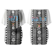 Fiji Day 1970 Family Matching Off Shoulder Short Dress and Hawaiian Shirt For Fiji Ever Fiji Tapa Pattern White LT14 Mom's Dress White - Polynesian Pride