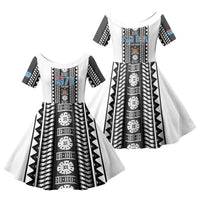 Fiji Day 1970 Family Matching Off Shoulder Short Dress and Hawaiian Shirt For Fiji Ever Fiji Tapa Pattern White LT14 Daughter's Dress White - Polynesian Pride