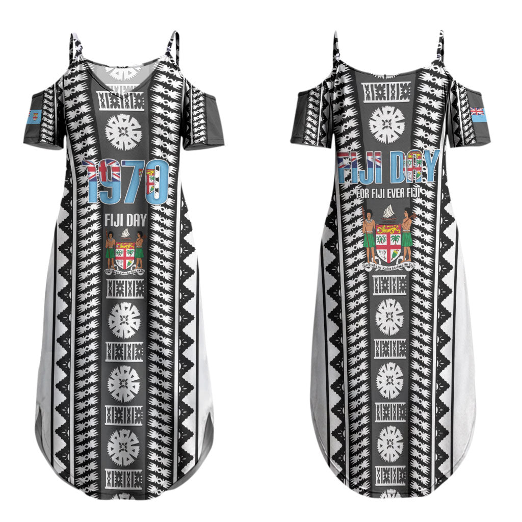 Fiji Day 1970 Family Matching Summer Maxi Dress and Hawaiian Shirt For Fiji Ever Fiji Tapa Pattern White LT14 Mom's Dress White - Polynesian Pride