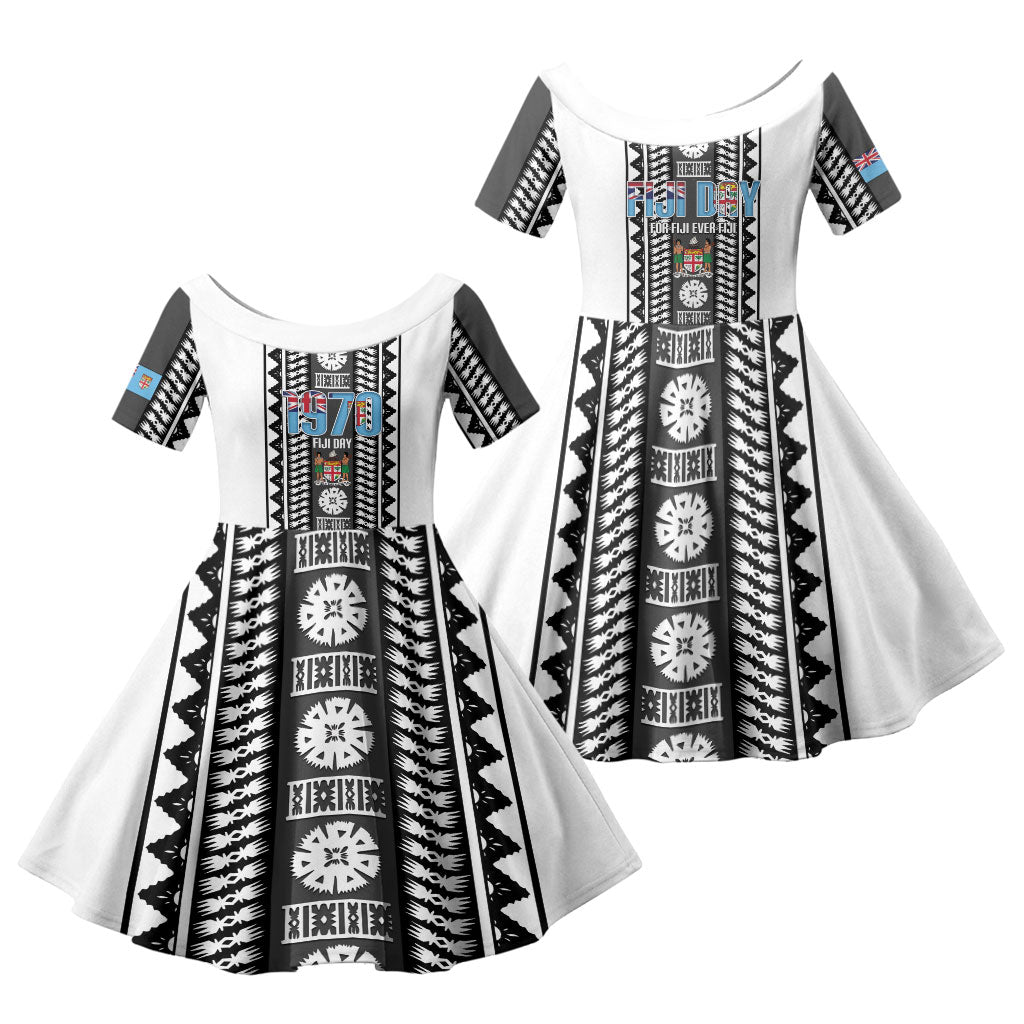 Fiji Day 1970 Family Matching Summer Maxi Dress and Hawaiian Shirt For Fiji Ever Fiji Tapa Pattern White LT14 Daughter's Dress White - Polynesian Pride