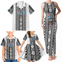 Fiji Day 1970 Family Matching Tank Maxi Dress and Hawaiian Shirt For Fiji Ever Fiji Tapa Pattern White LT14 - Polynesian Pride