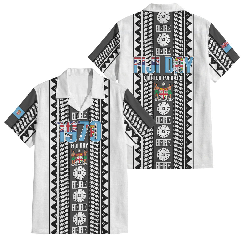 Fiji Day 1970 Family Matching Tank Maxi Dress and Hawaiian Shirt For Fiji Ever Fiji Tapa Pattern White LT14 Dad's Shirt - Short Sleeve White - Polynesian Pride