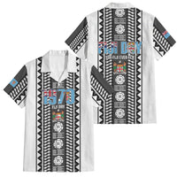 Fiji Day 1970 Family Matching Tank Maxi Dress and Hawaiian Shirt For Fiji Ever Fiji Tapa Pattern White LT14 Dad's Shirt - Short Sleeve White - Polynesian Pride