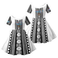 Fiji Day 1970 Family Matching Tank Maxi Dress and Hawaiian Shirt For Fiji Ever Fiji Tapa Pattern White LT14 Daughter's Dress White - Polynesian Pride