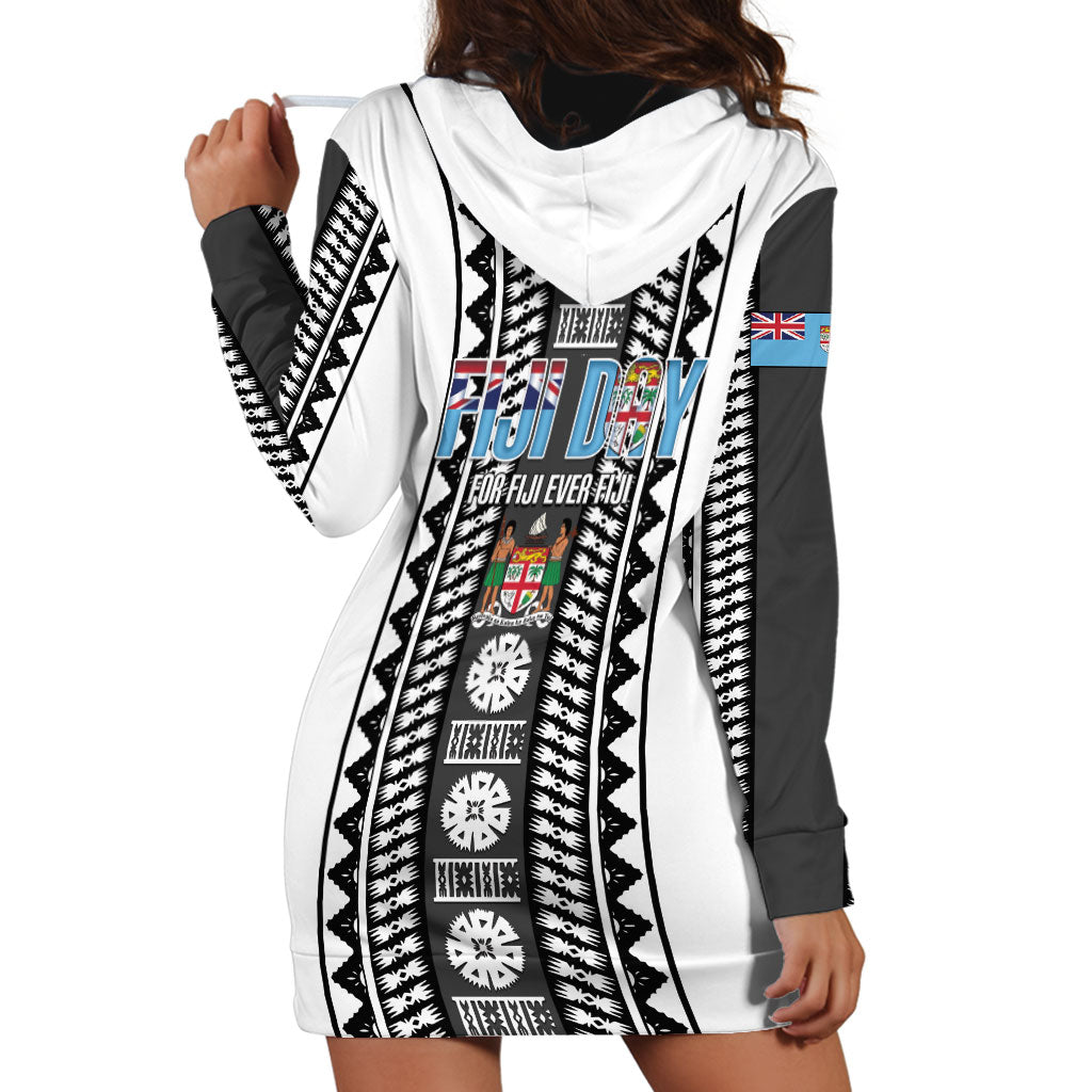 Fiji Day 1970 Hoodie Dress For Fiji Ever Fiji Tapa Pattern White LT14 - Polynesian Pride