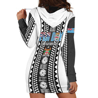 Fiji Day 1970 Hoodie Dress For Fiji Ever Fiji Tapa Pattern White LT14 - Polynesian Pride
