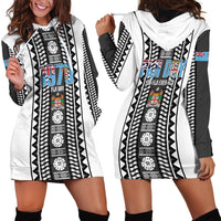 Fiji Day 1970 Hoodie Dress For Fiji Ever Fiji Tapa Pattern White LT14 - Polynesian Pride