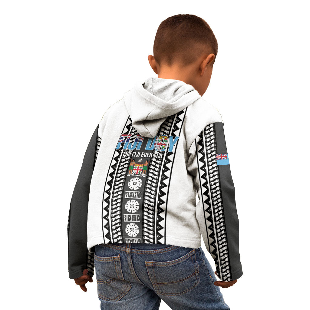 Fiji Day 1970 Kid Hoodie For Fiji Ever Fiji Tapa Pattern White LT14 - Polynesian Pride
