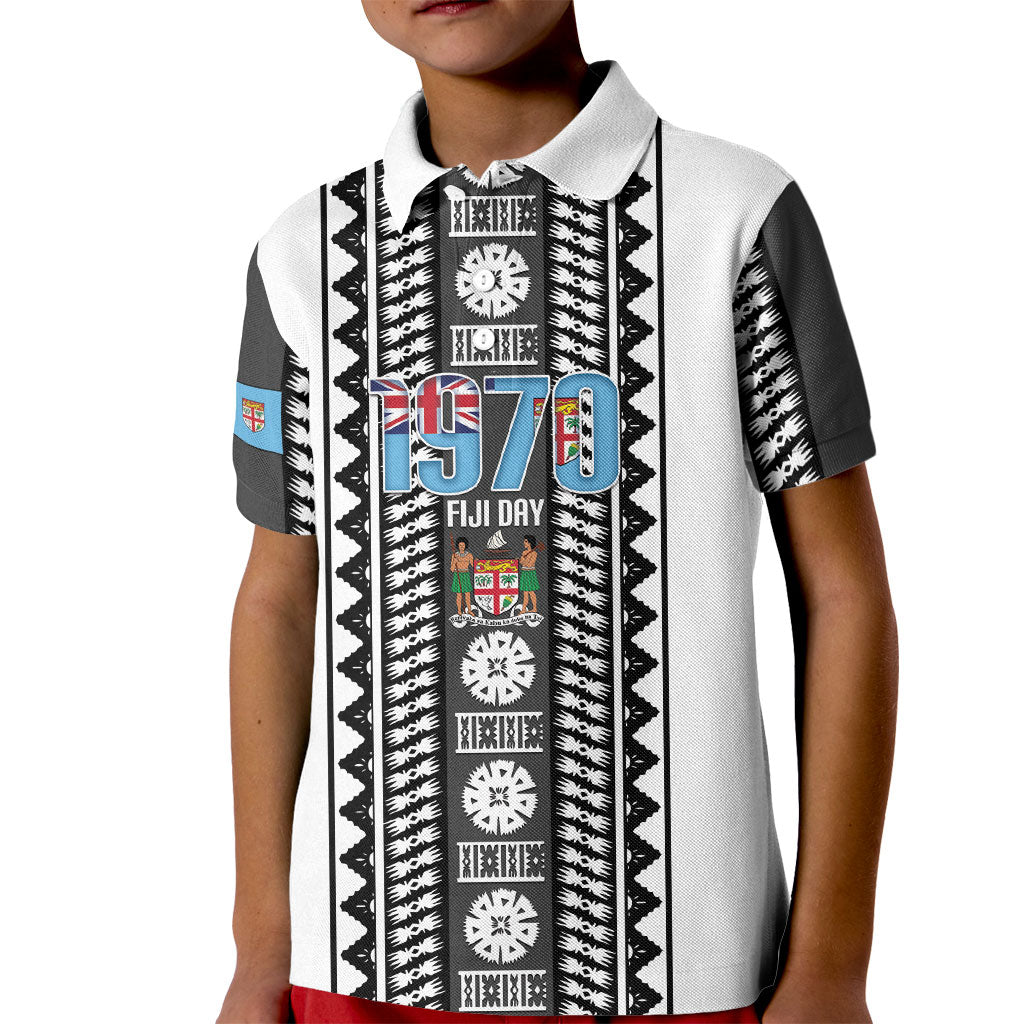 Fiji Day 1970 Kid Polo Shirt For Fiji Ever Fiji Tapa Pattern White LT14 Kid White - Polynesian Pride