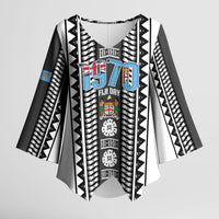 Fiji Day 1970 Kimono Sleeve Blouse For Fiji Ever Fiji Tapa Pattern White LT14 Female White - Polynesian Pride