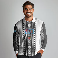 Fiji Day 1970 Long Sleeve Polo Shirt For Fiji Ever Fiji Tapa Pattern White LT14 - Polynesian Pride