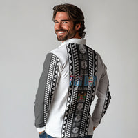 Fiji Day 1970 Long Sleeve Polo Shirt For Fiji Ever Fiji Tapa Pattern White LT14 - Polynesian Pride