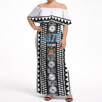 Fiji Day 1970 Off Shoulder Maxi Dress For Fiji Ever Fiji Tapa Pattern White LT14 Women White - Polynesian Pride