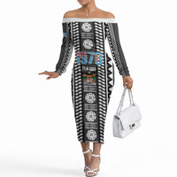 Fiji Day 1970 Off The Shoulder Long Sleeve Dress For Fiji Ever Fiji Tapa Pattern White LT14 Women White - Polynesian Pride