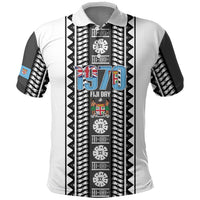 Fiji Day 1970 Polo Shirt For Fiji Ever Fiji Tapa Pattern White LT14 White - Polynesian Pride