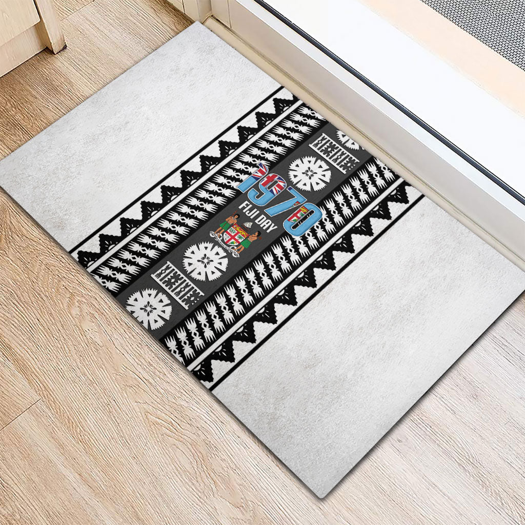 Fiji Day 1970 Rubber Doormat For Fiji Ever Fiji Tapa Pattern White LT14 - Polynesian Pride