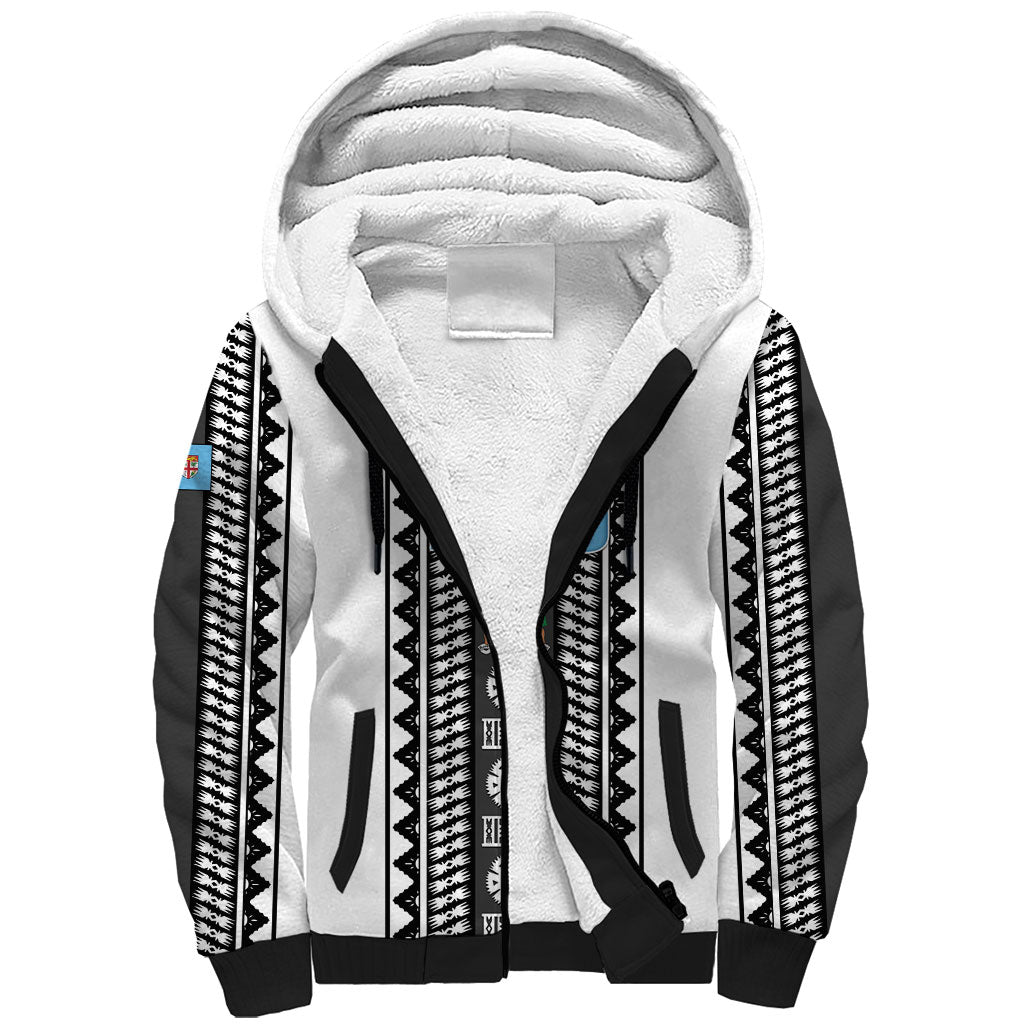 Fiji Day 1970 Sherpa Hoodie For Fiji Ever Fiji Tapa Pattern White LT14 Unisex White - Polynesian Pride