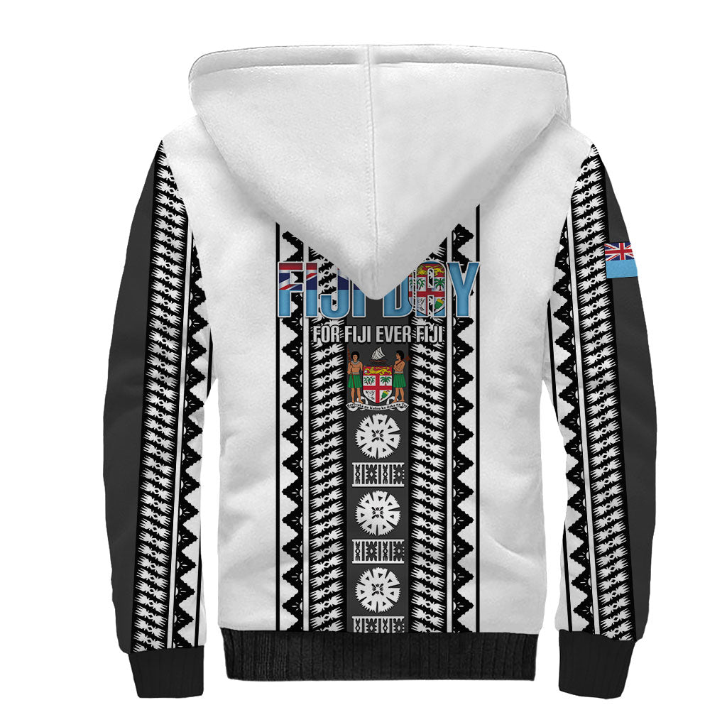 Fiji Day 1970 Sherpa Hoodie For Fiji Ever Fiji Tapa Pattern White LT14 - Polynesian Pride