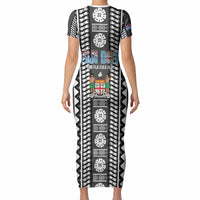 Fiji Day 1970 Short Sleeve Bodycon Dress For Fiji Ever Fiji Tapa Pattern White LT14 - Polynesian Pride