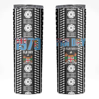 Fiji Day 1970 Skinny Tumbler For Fiji Ever Fiji Tapa Pattern White LT14 White - Polynesian Pride