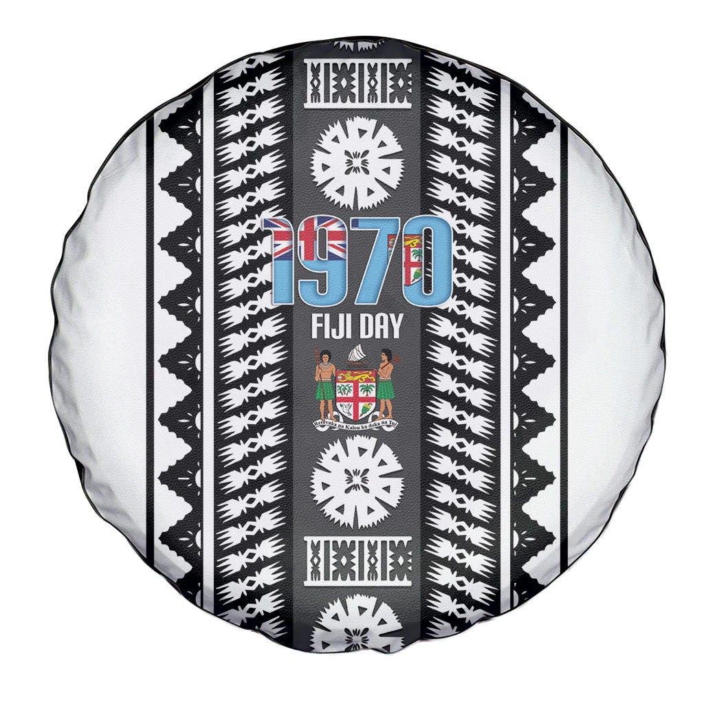 Fiji Day 1970 Spare Tire Cover For Fiji Ever Fiji Tapa Pattern White LT14 - Polynesian Pride