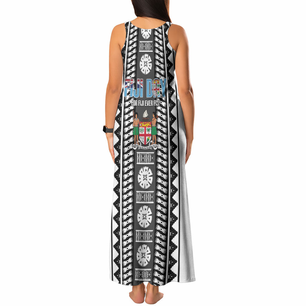 Fiji Day 1970 Tank Maxi Dress For Fiji Ever Fiji Tapa Pattern White LT14 - Polynesian Pride